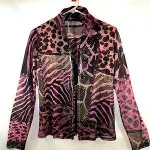 Damee Inc 2 Piece Embellished Jacket & Top Set Pink Animal Print  Women’s Small